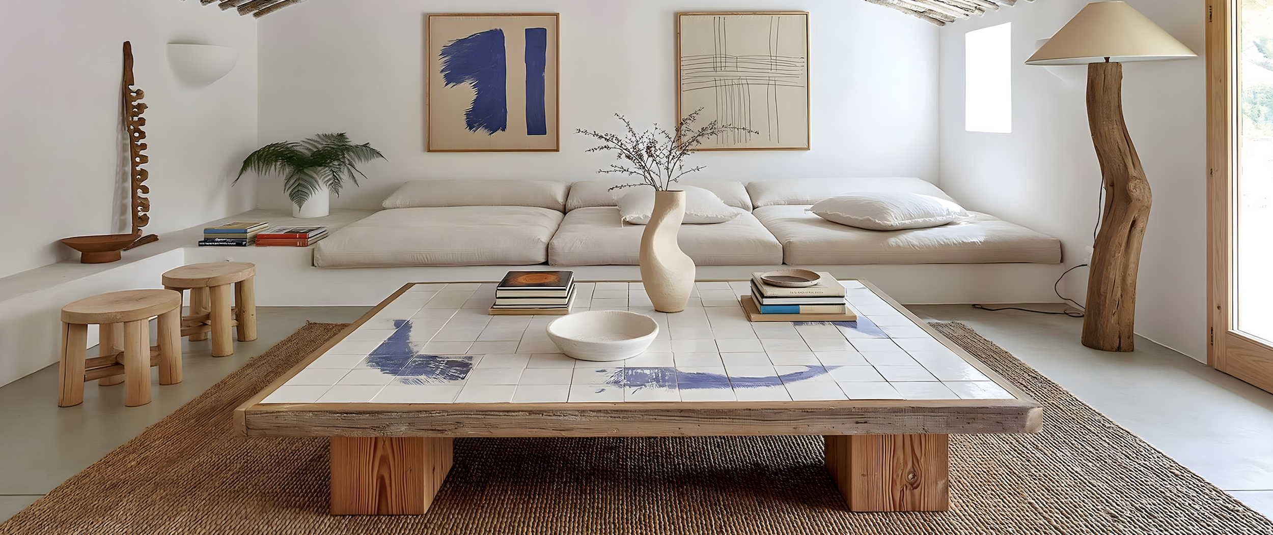 Reading room in the attic of Casa Alba, a residential interior design project in Comporta.