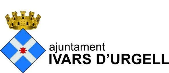 Logotipo del ayuntamiento de Ivars d'Urgell, que incluye un escudo con una corona y un símbolo azul con una estrella roja, y el texto 'ajuntament IVARS D’URGELL'.