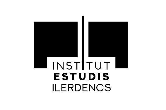 Logotipo del Instituto Estudis Ilerdencs con dos bloques negros y texto en negro y blanco.