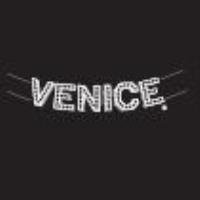The word 'VENICE' written in white, outlined with lines on a black background.