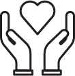 Outline of two hands holding a heart.
