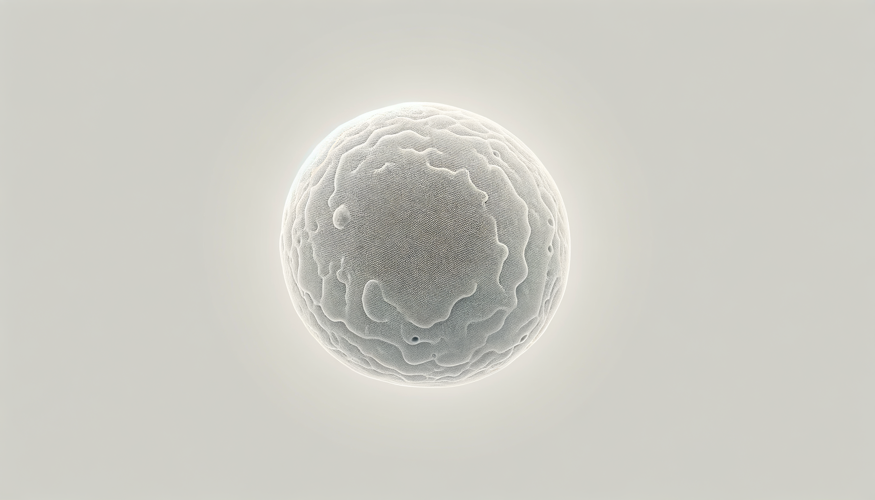 Close-up of a spherical, textured object resembling a 3D model of a cell or microorganism, with a detailed surface pattern, against a plain gradient background.