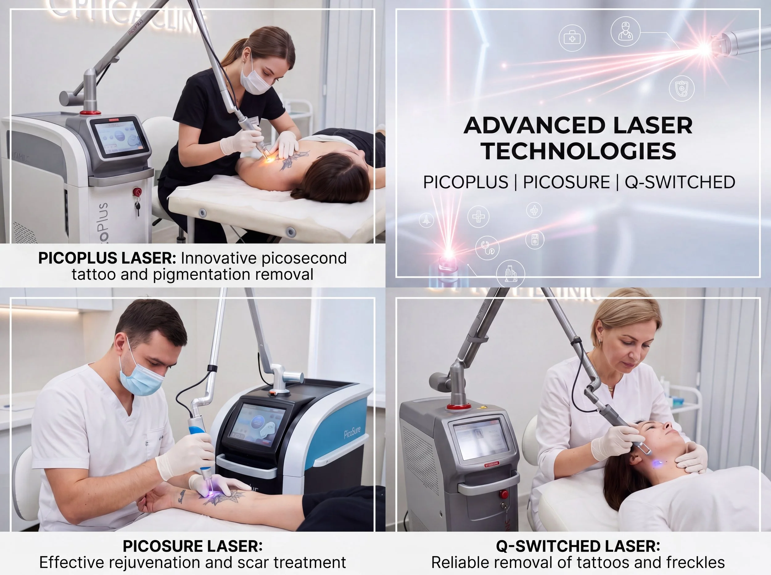 Types of lasers for tattoo and permanent makeup removal: PicoPlus, PicoSure and Q-switched technologies
