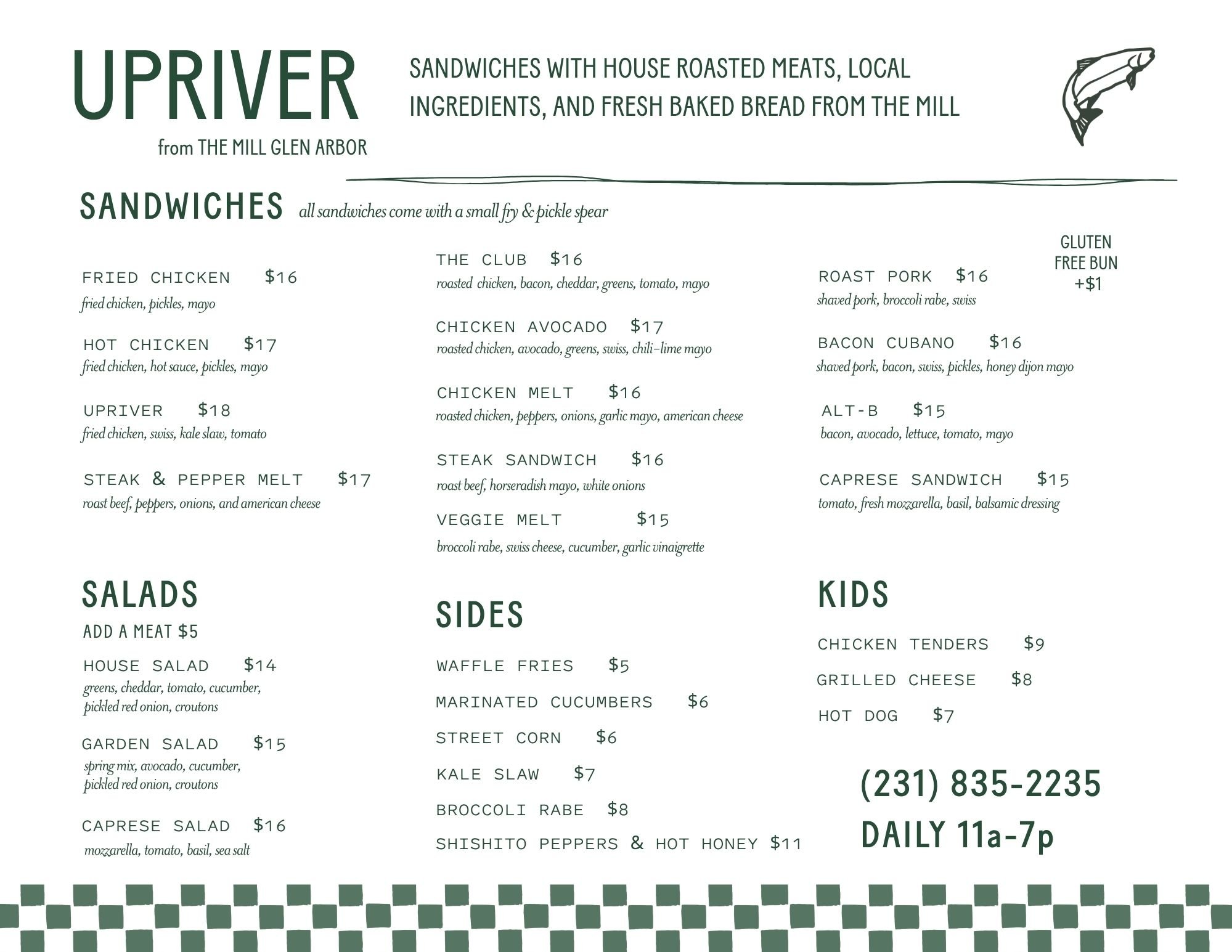 SEE OUR MENU — UPRIVER from The Mill