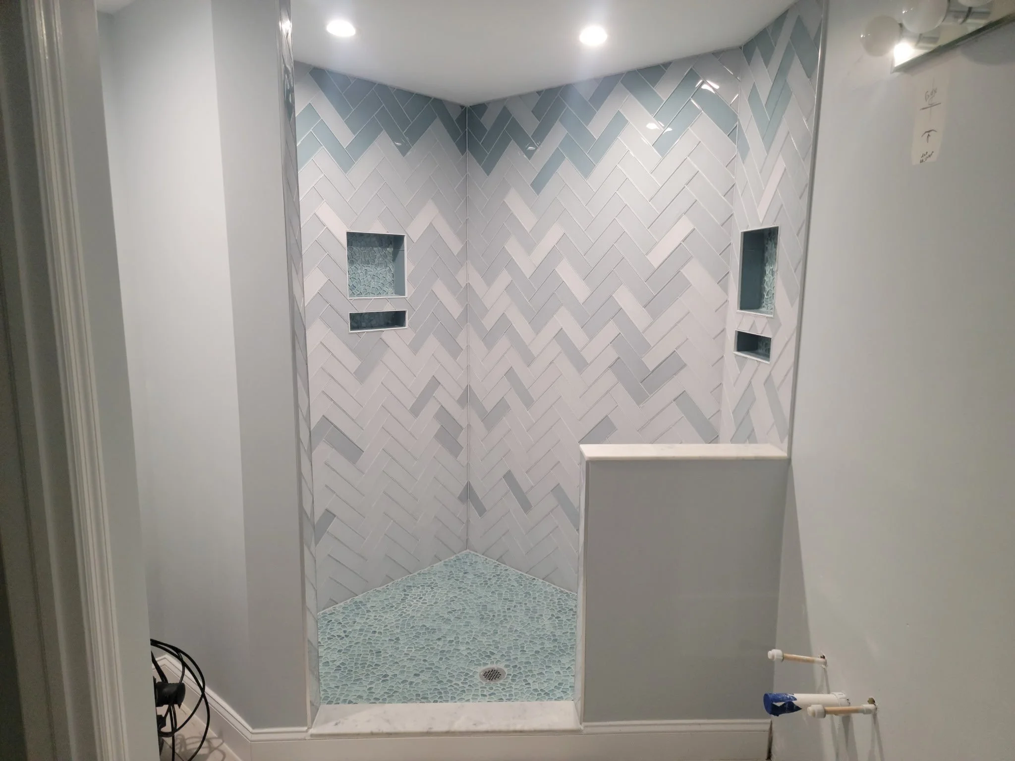 Mrs. W - Bath remodel - shower tiles complete