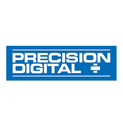 Blue rectangular logo with white text that reads 'PRECISION DIGITAL'