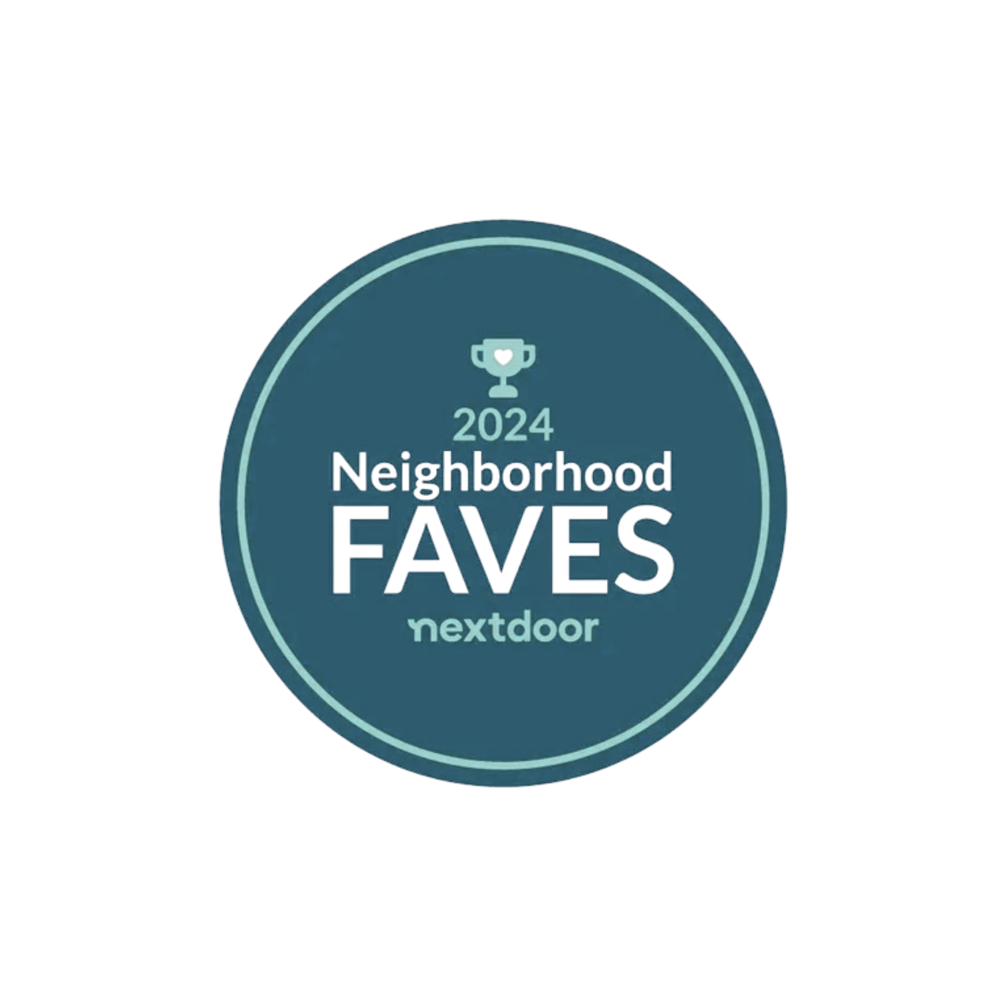 2024 neighborhood favorites badge from nextdoor app inside a circular design with a trophy icon above the year 2024.