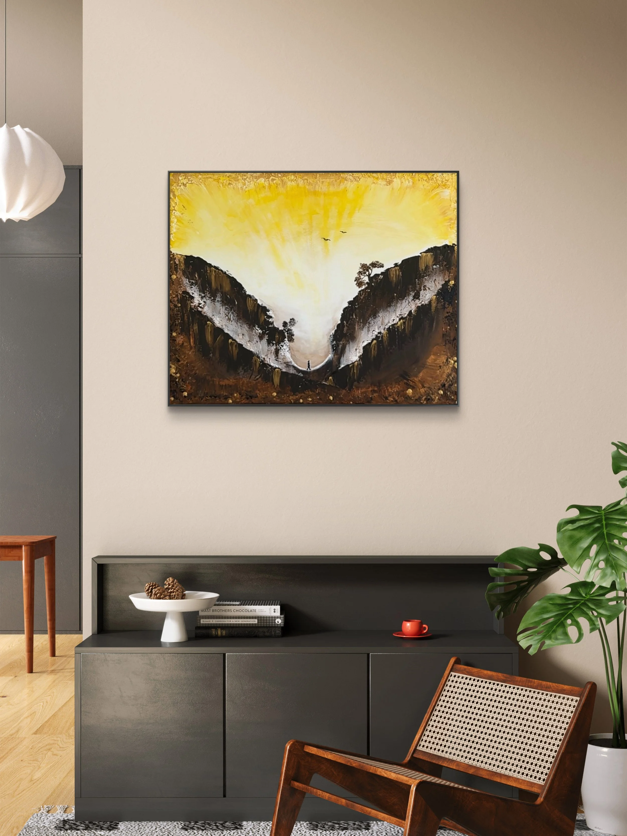 Before the Rise contemporary fine art print by Isvia displayed in a minimal interior