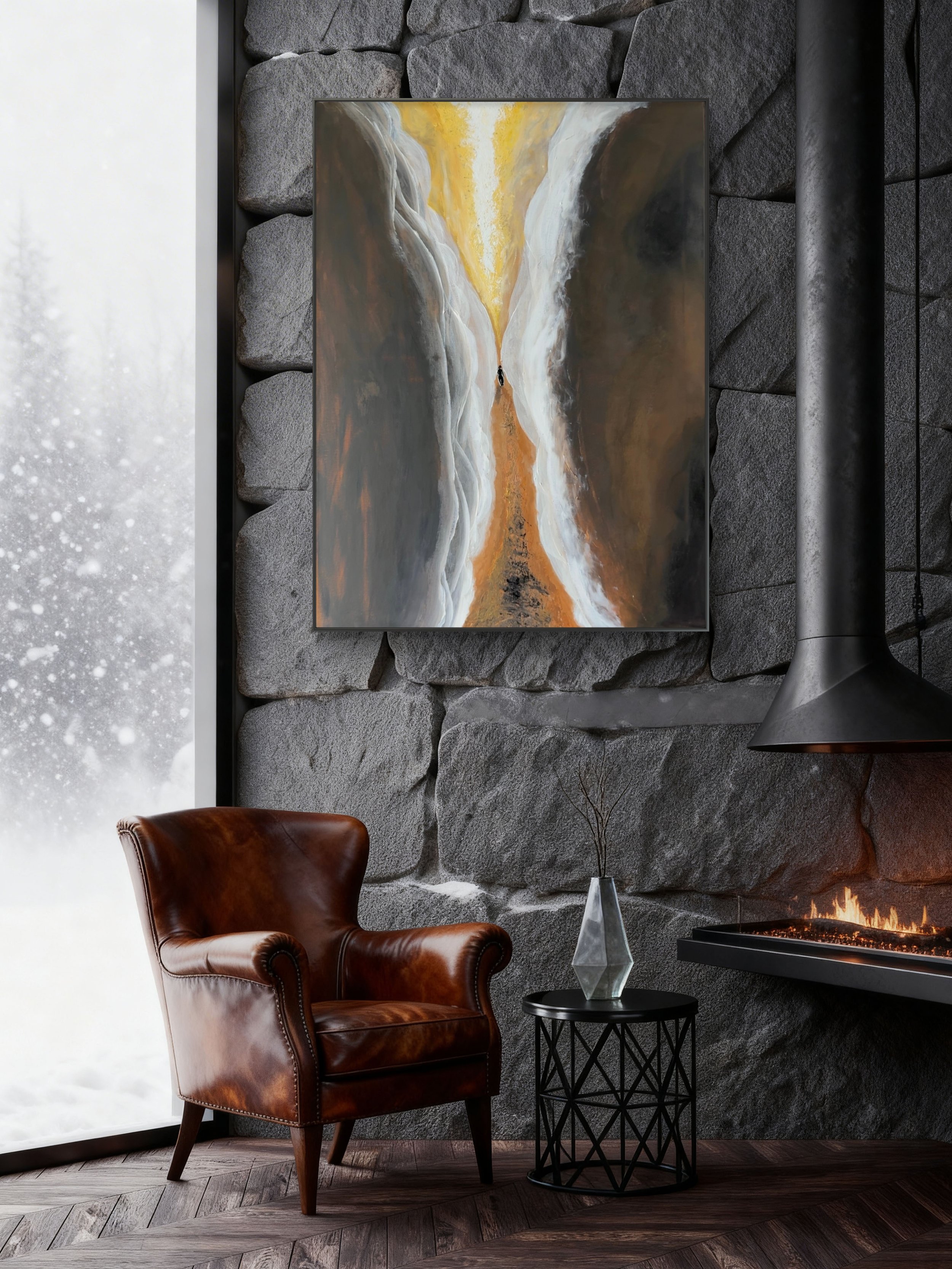 Quiet Ascent fine art print by Isvia displayed in a calm contemporary neutral interior