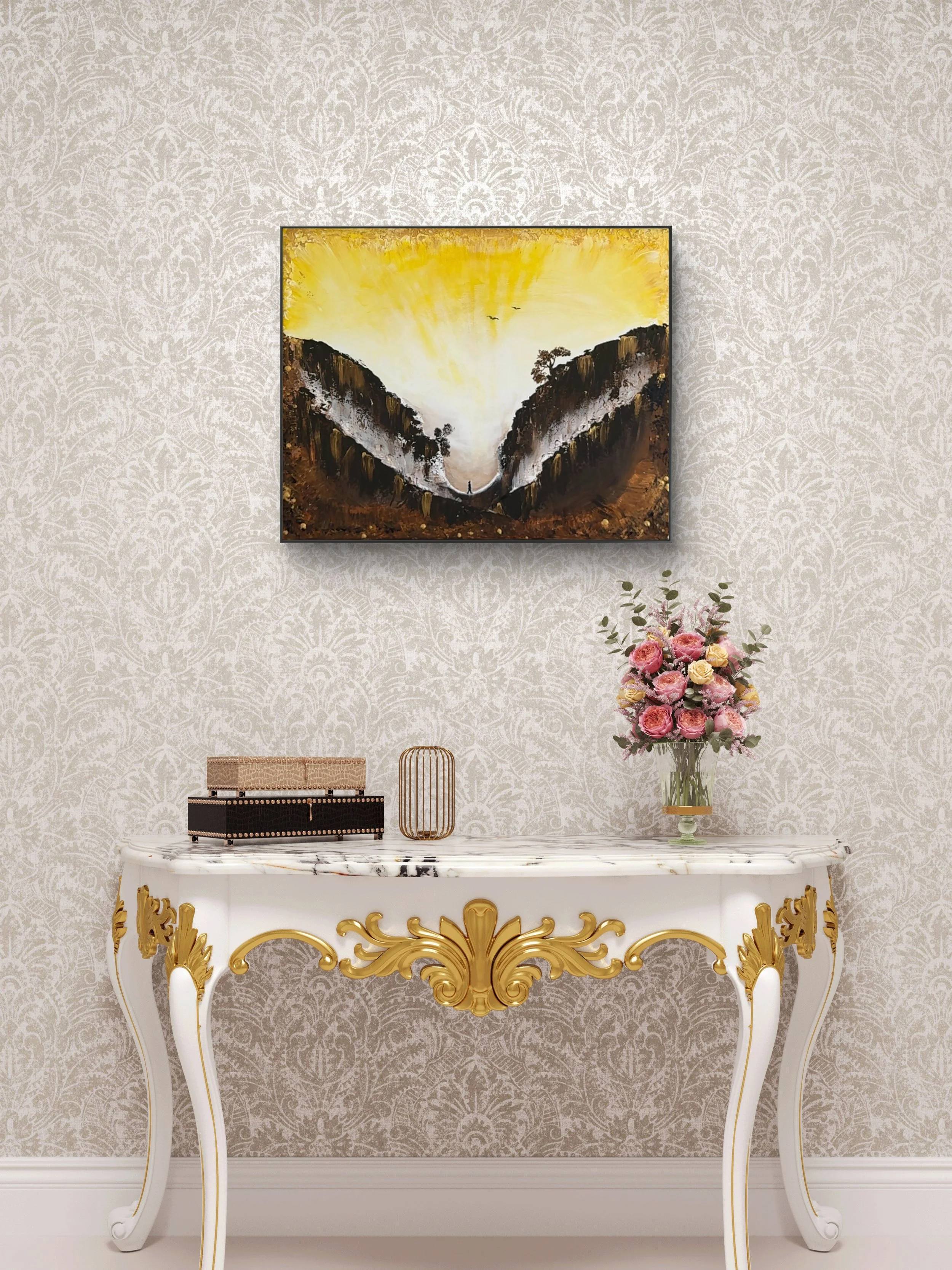 Before the Rise contemporary fine art print by Isvia displayed in a minimal interior