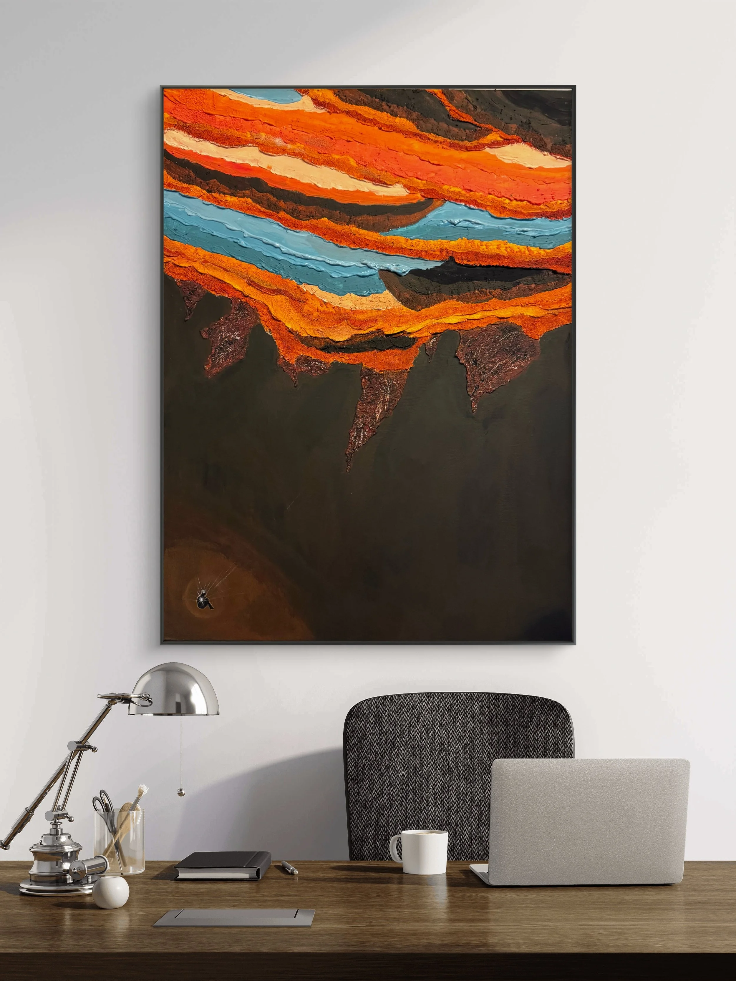 Bedrock textured geological painting by Isvia Bureau displayed in a contemporary interior.