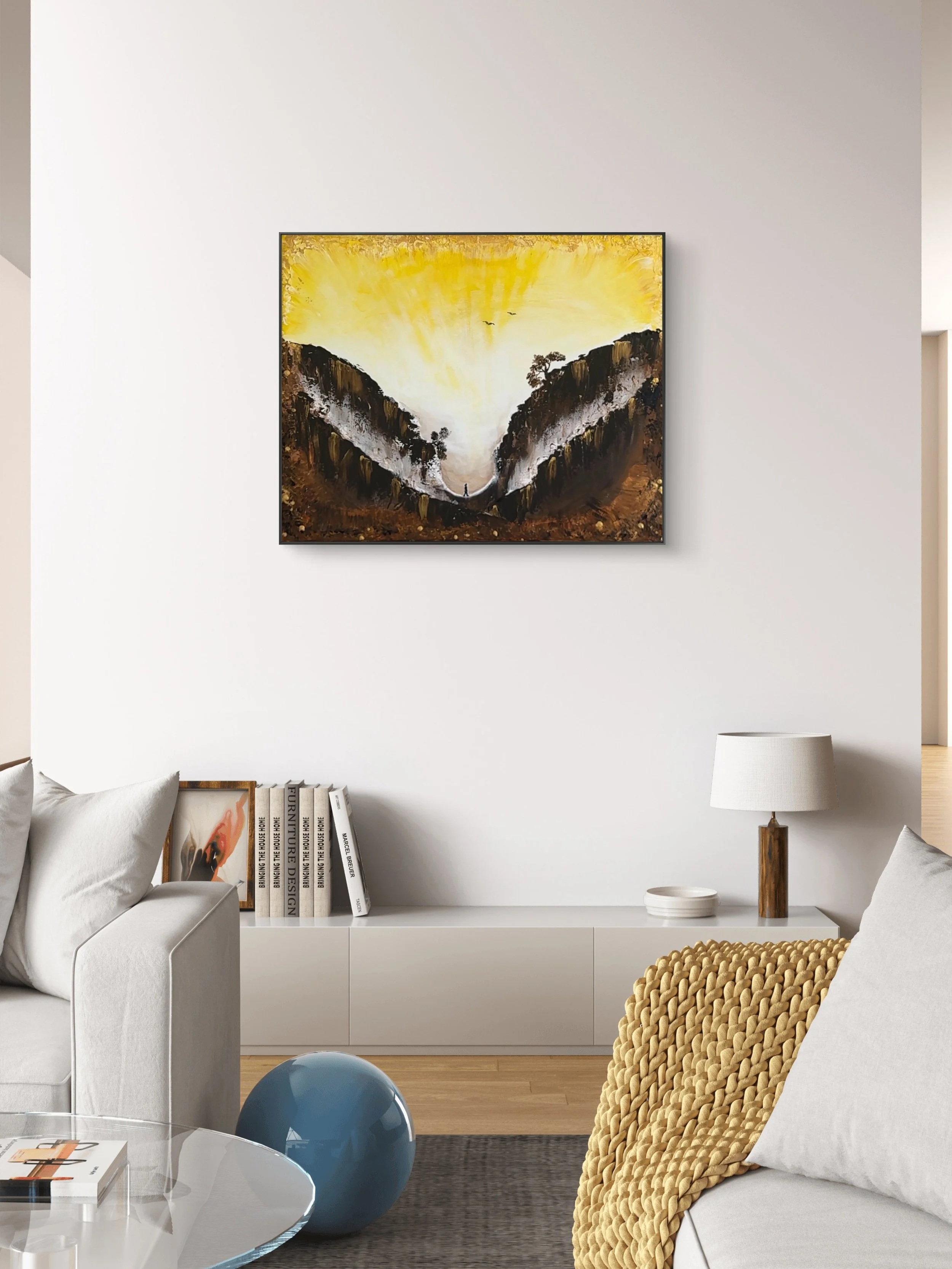Before the Rise contemporary fine art print by Isvia displayed in a minimal interior
