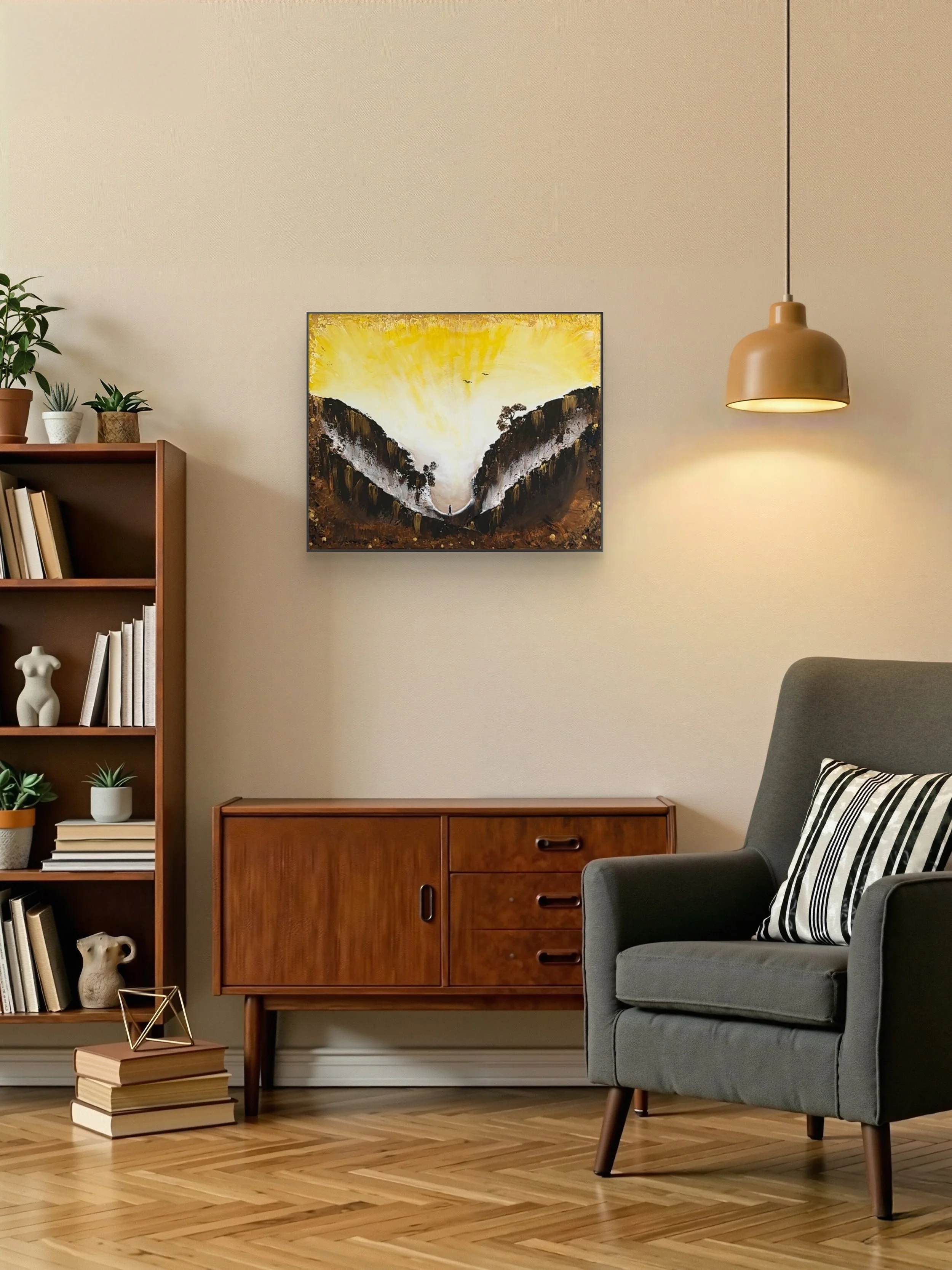 Before the Rise contemporary fine art print by Isvia displayed in a minimal interior