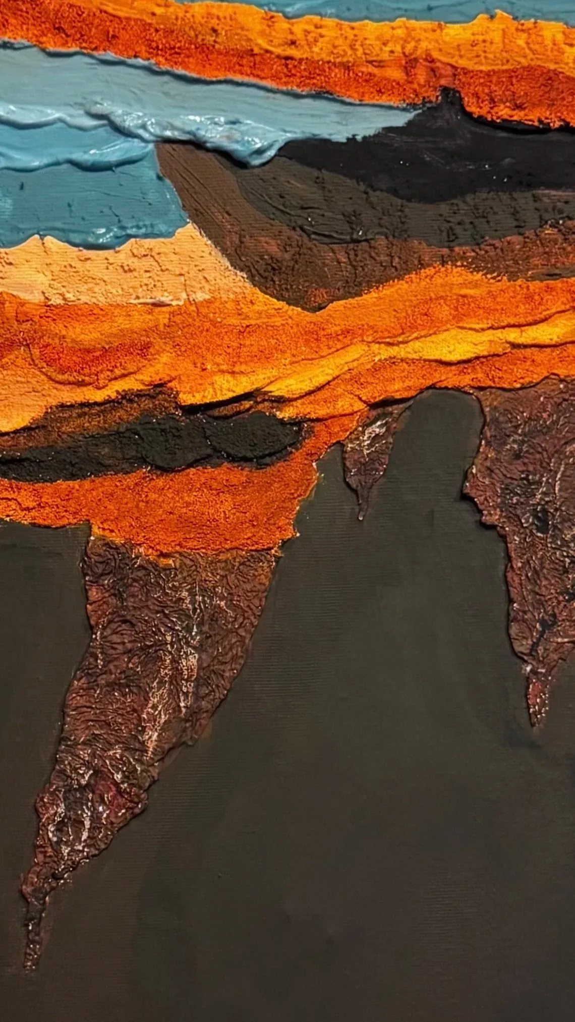 Close-up of layered geological textures in Bedrock, an original contemporary painting by Isabella.