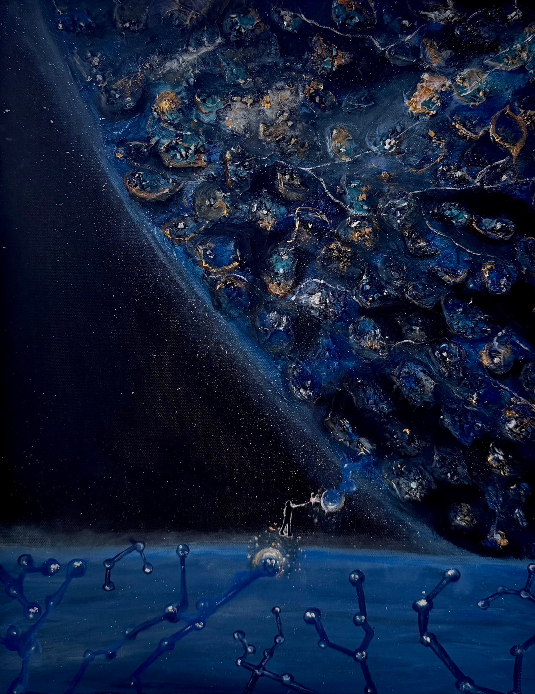 Deep Field original textured abstract painting by Isvia inspired by lapis lazuli, geology and neural networks
