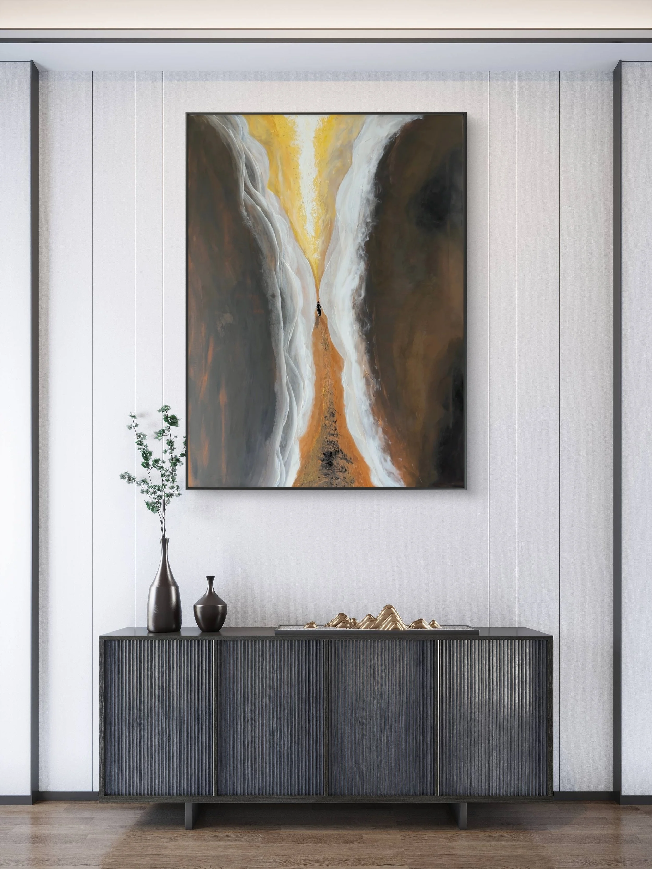 Quiet Ascent fine art print by Isvia displayed in a calm contemporary neutral interior
