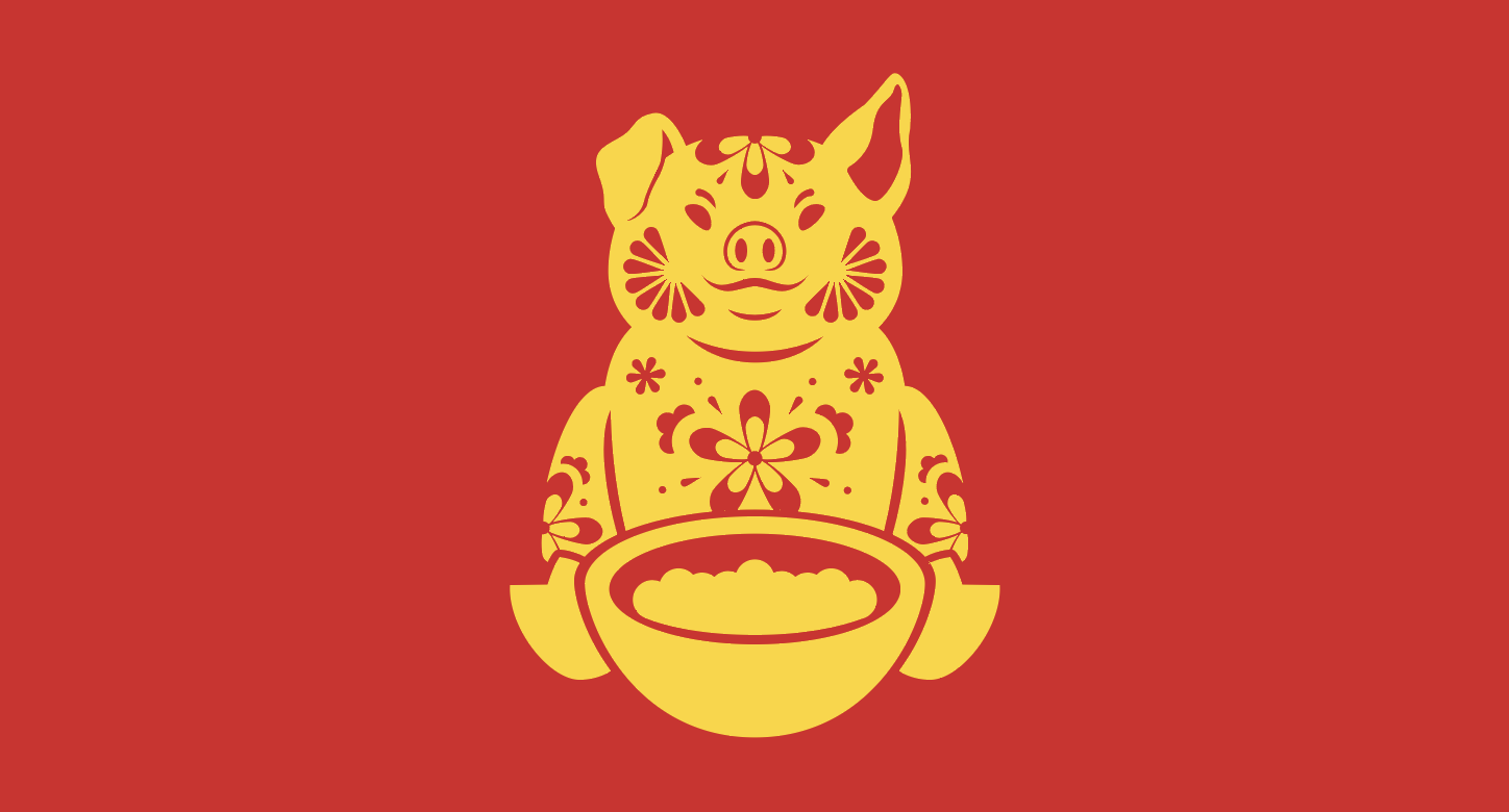 Gold pig icon design on red background