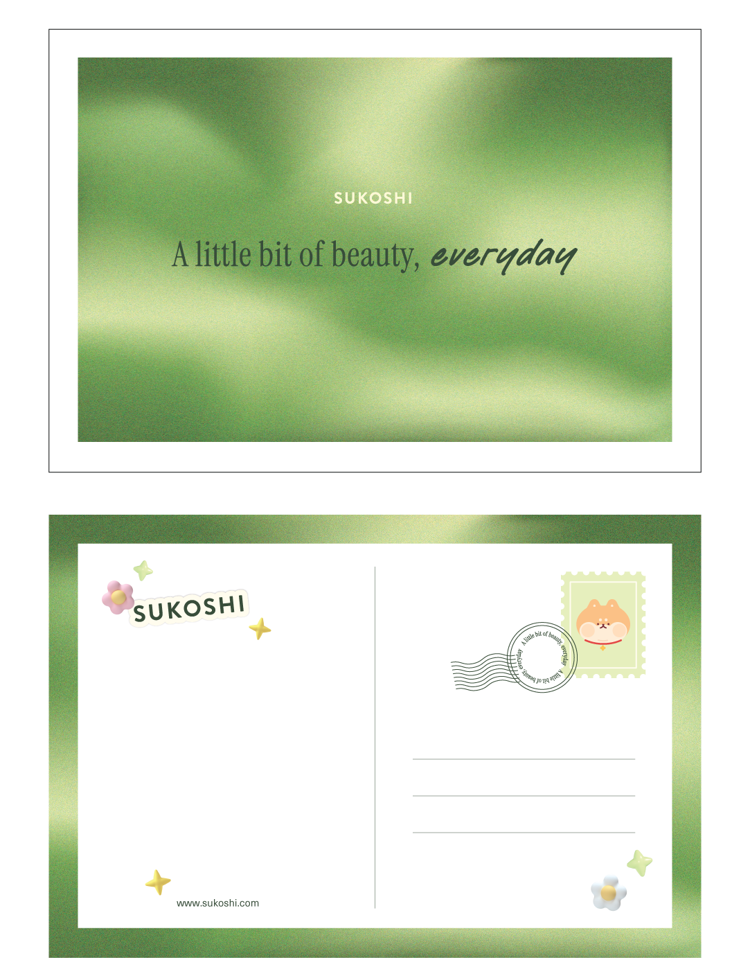Evergreen postcard designs made for orders and PR boxes