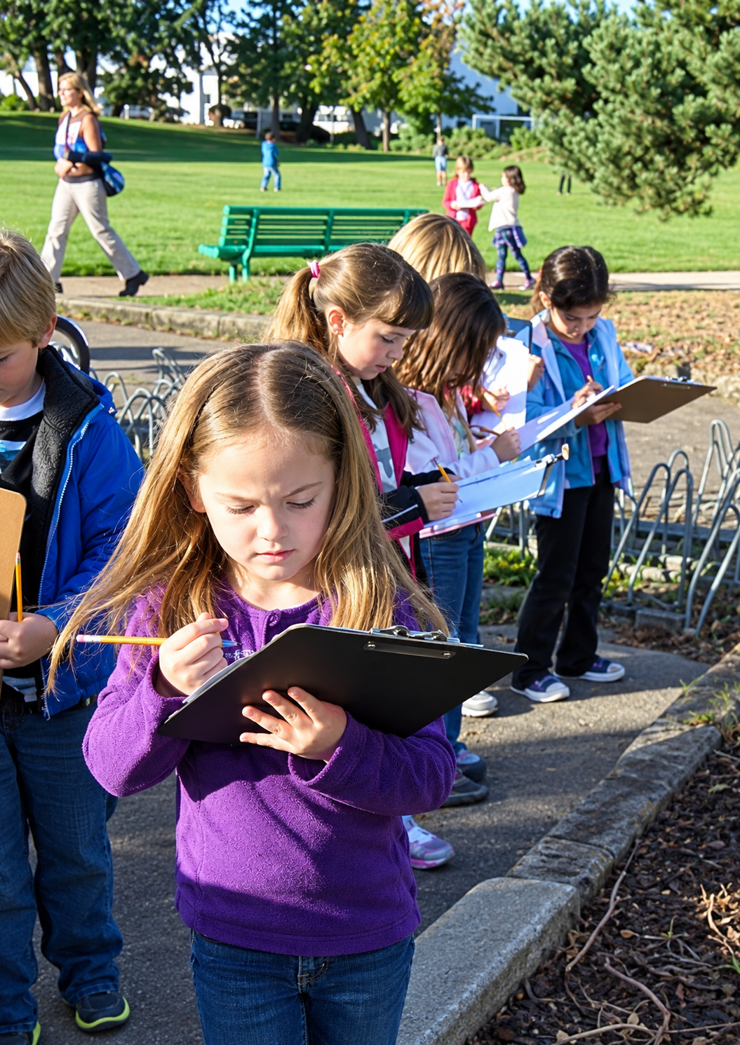 young reporters outdoors to research a story