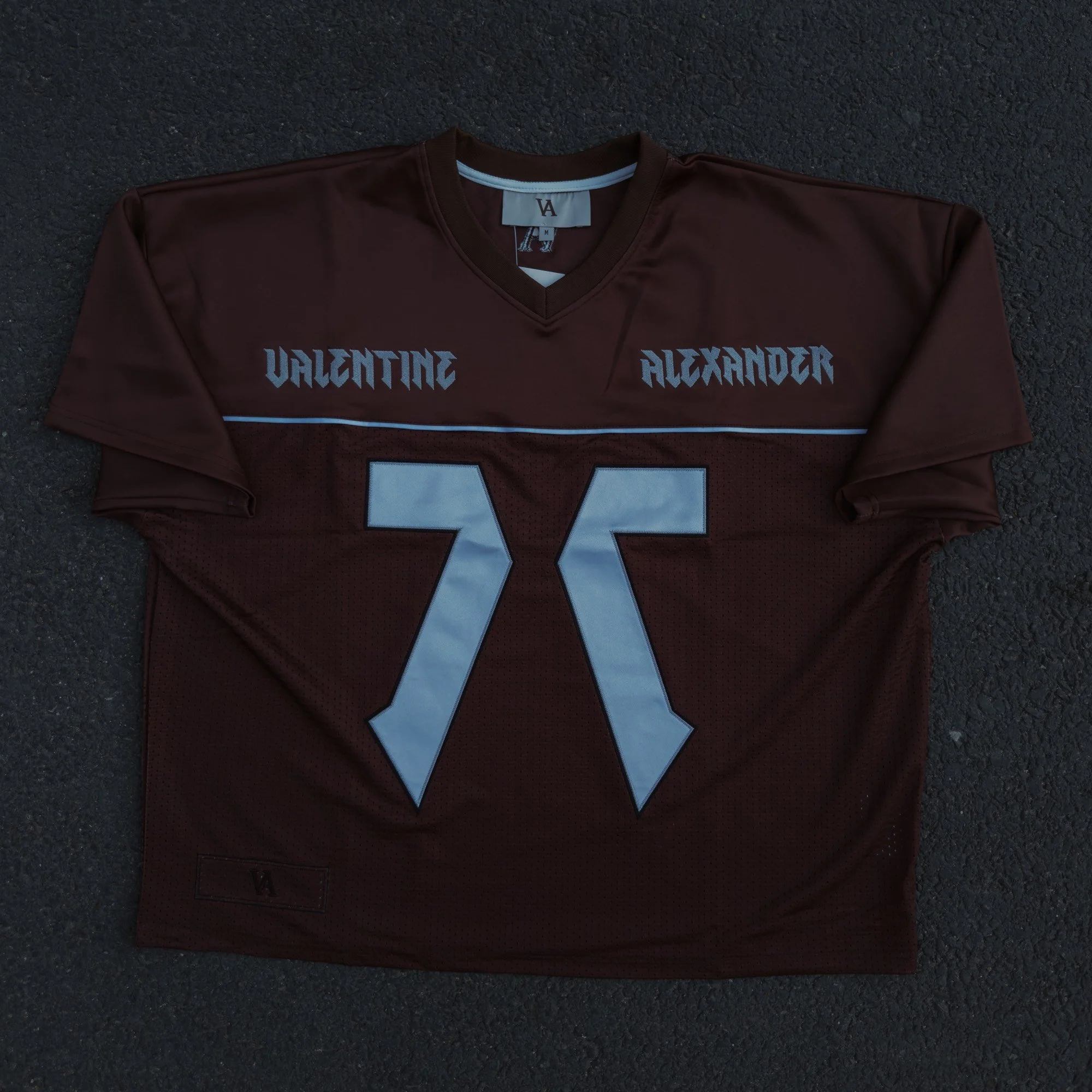 Valentine Alexander 77 Jersey in Vintage Brown, flat lay front — ribbed V-neck