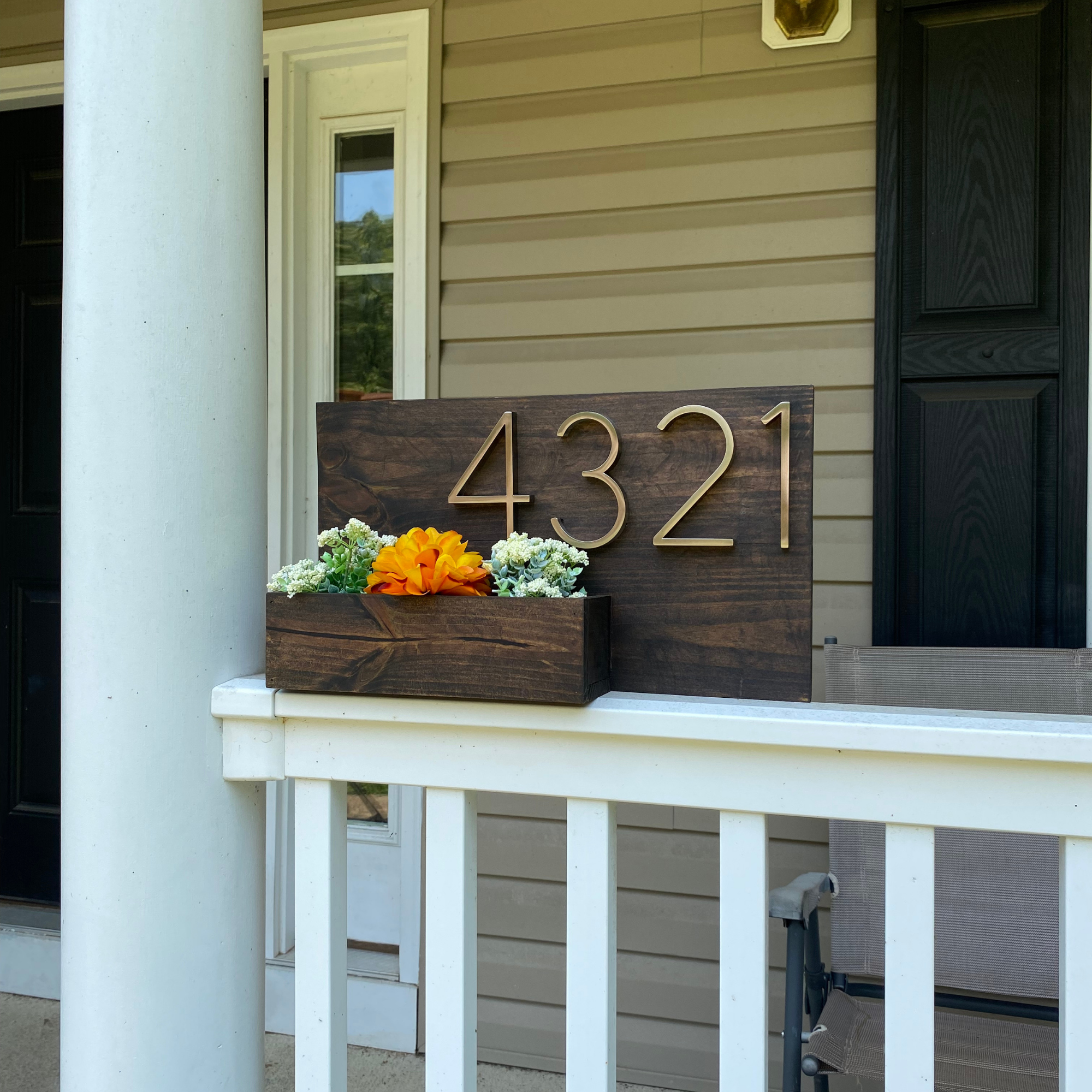 Handcrafted Wood Address Sign With Planter