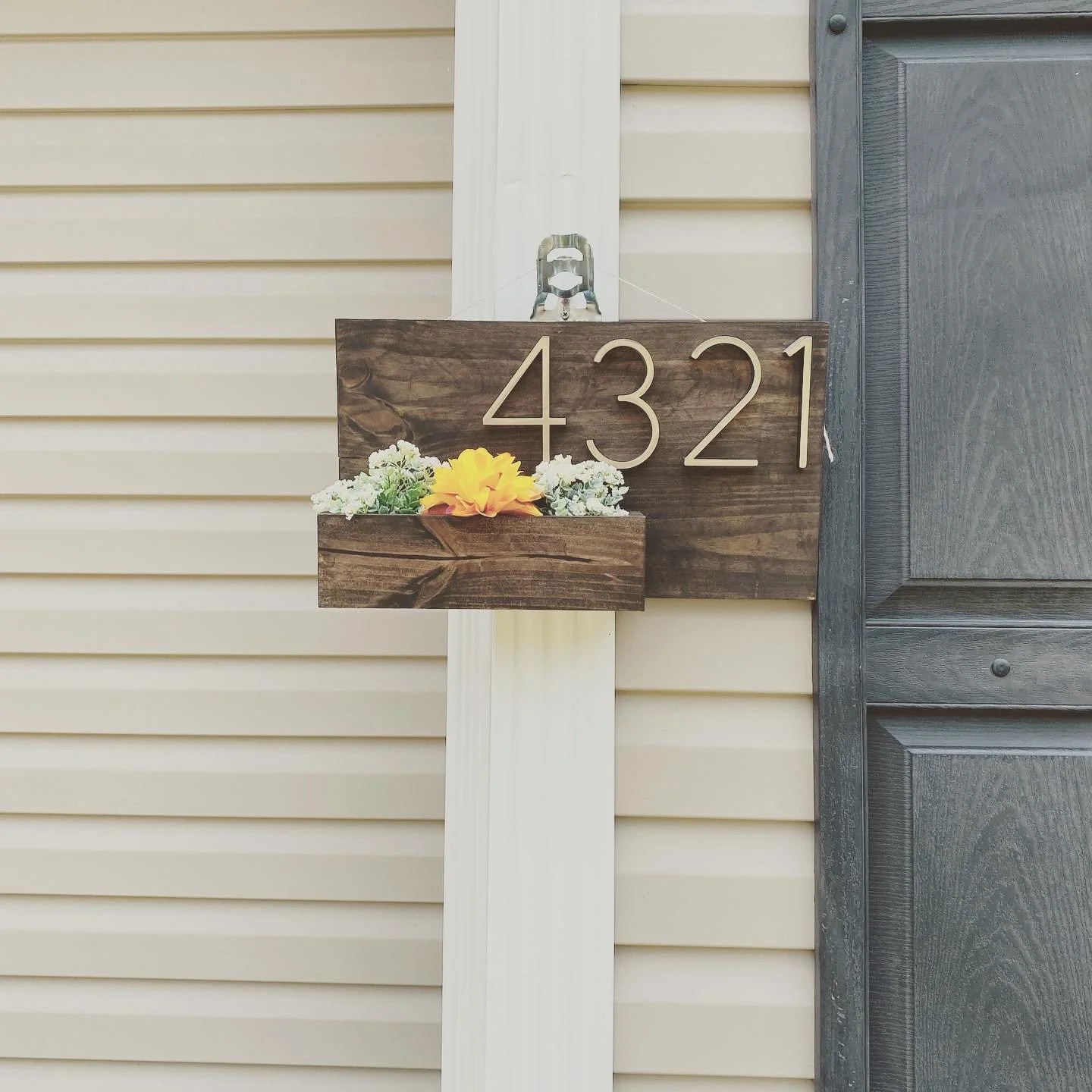 Handcrafted Wood Address Sign With Planter