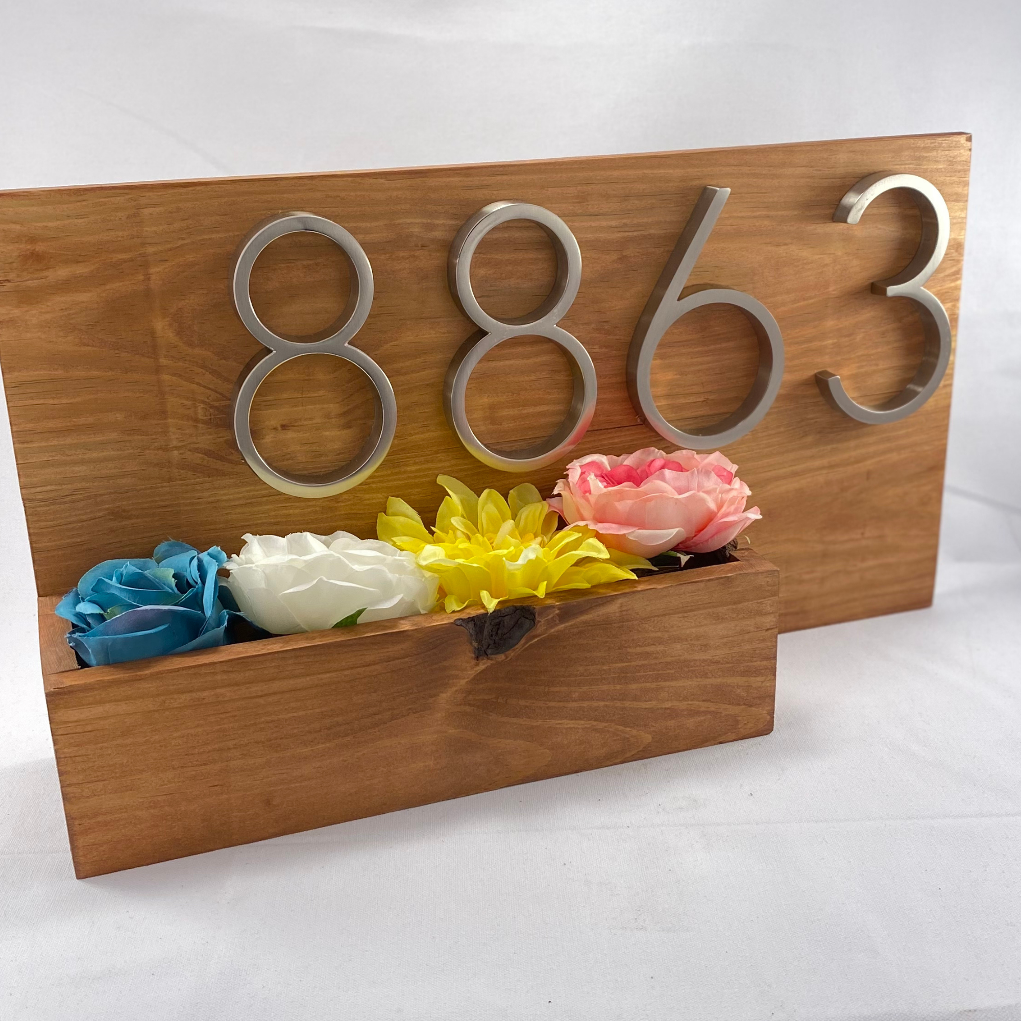 Handcrafted Wood Address Sign With Planter