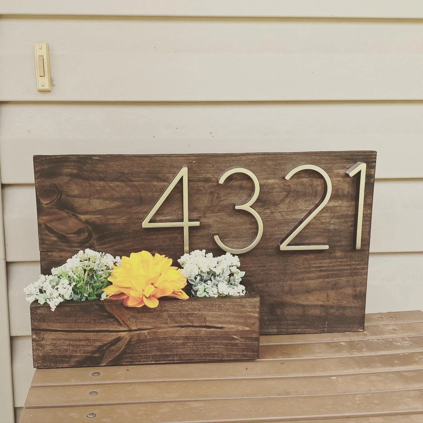 Handcrafted Wood Address Sign With Planter