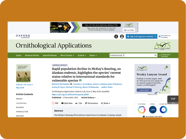 Rapid population decline in McKay’s Bunting, an Alaskan endemic, highlights the species’ current status relative to international standards for vulnerable species