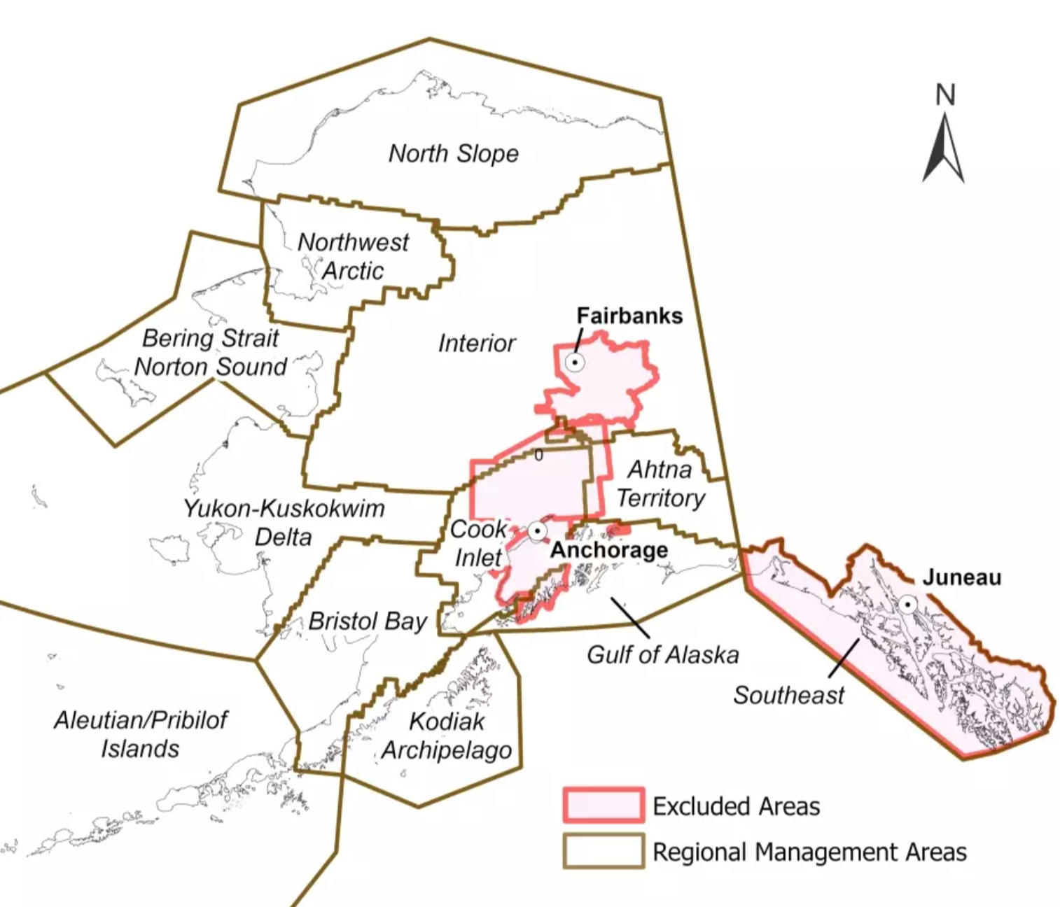 map of excluded and included areas in alaska for subsistence harvest