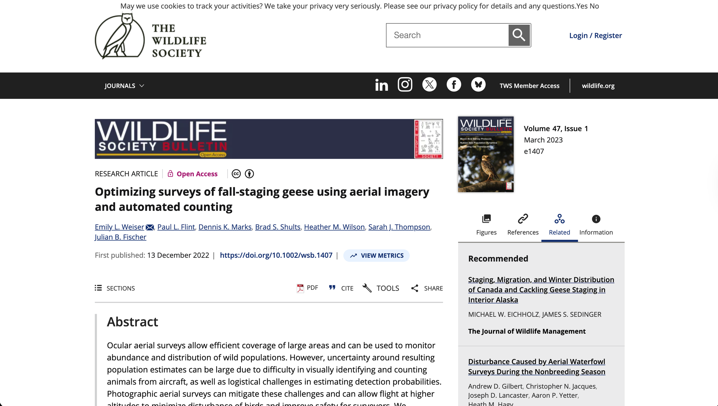 screenshot of Optimizing Surveys of Fall-staging Geese Using Aerial Imagery article