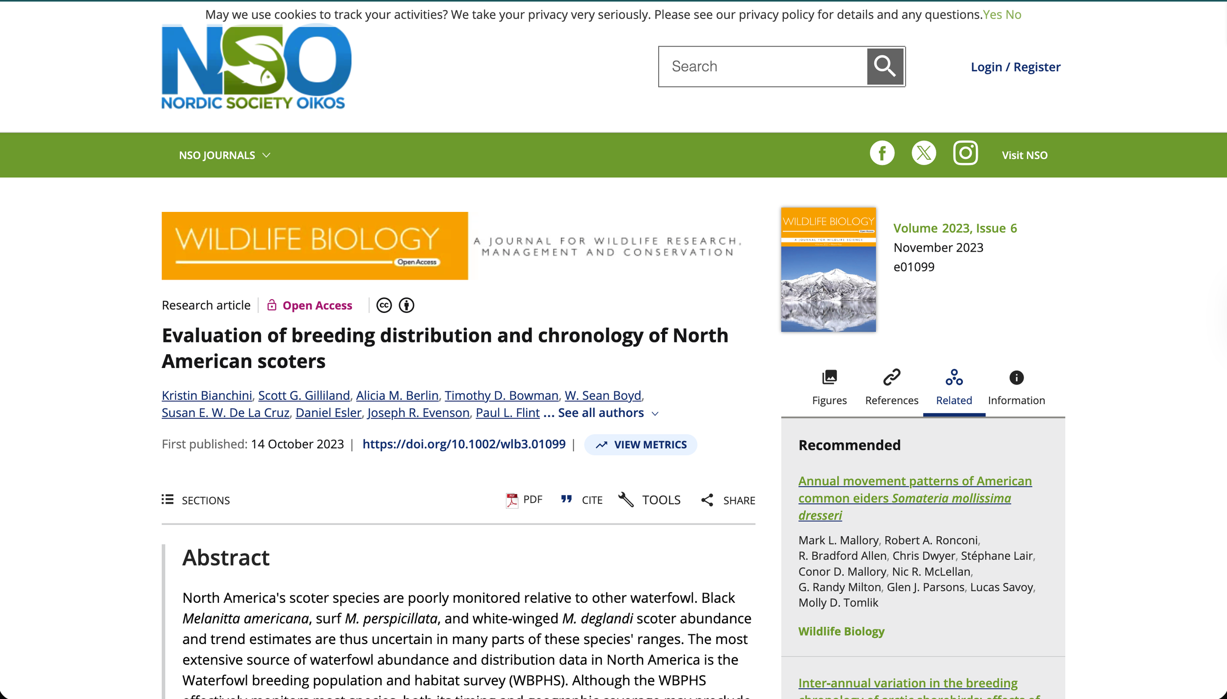 screenshot of Evaluation of breeding distribution and chronology of North American scoters article