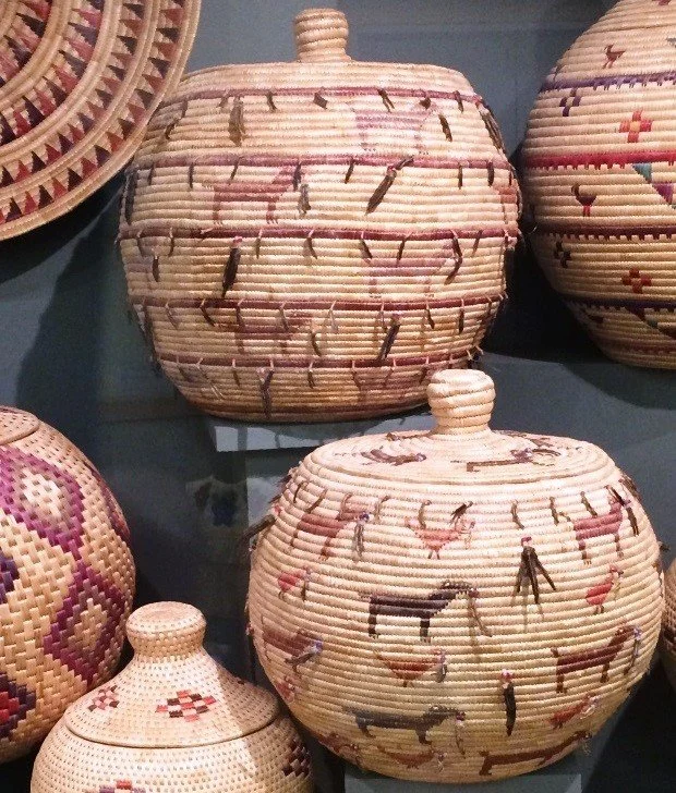 native alaskan grass baskets with bird feet decoration