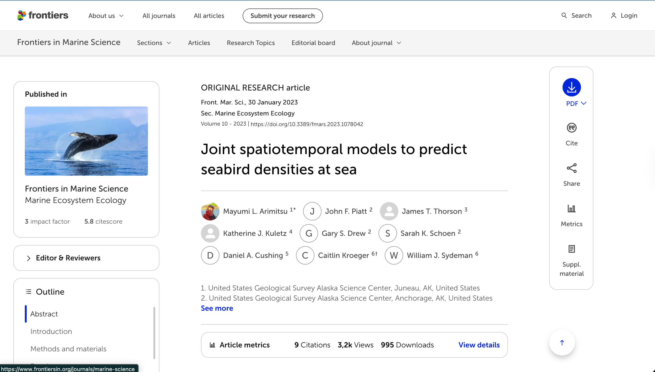 screenshot of Models to Predict Seabird Densities at Sea article