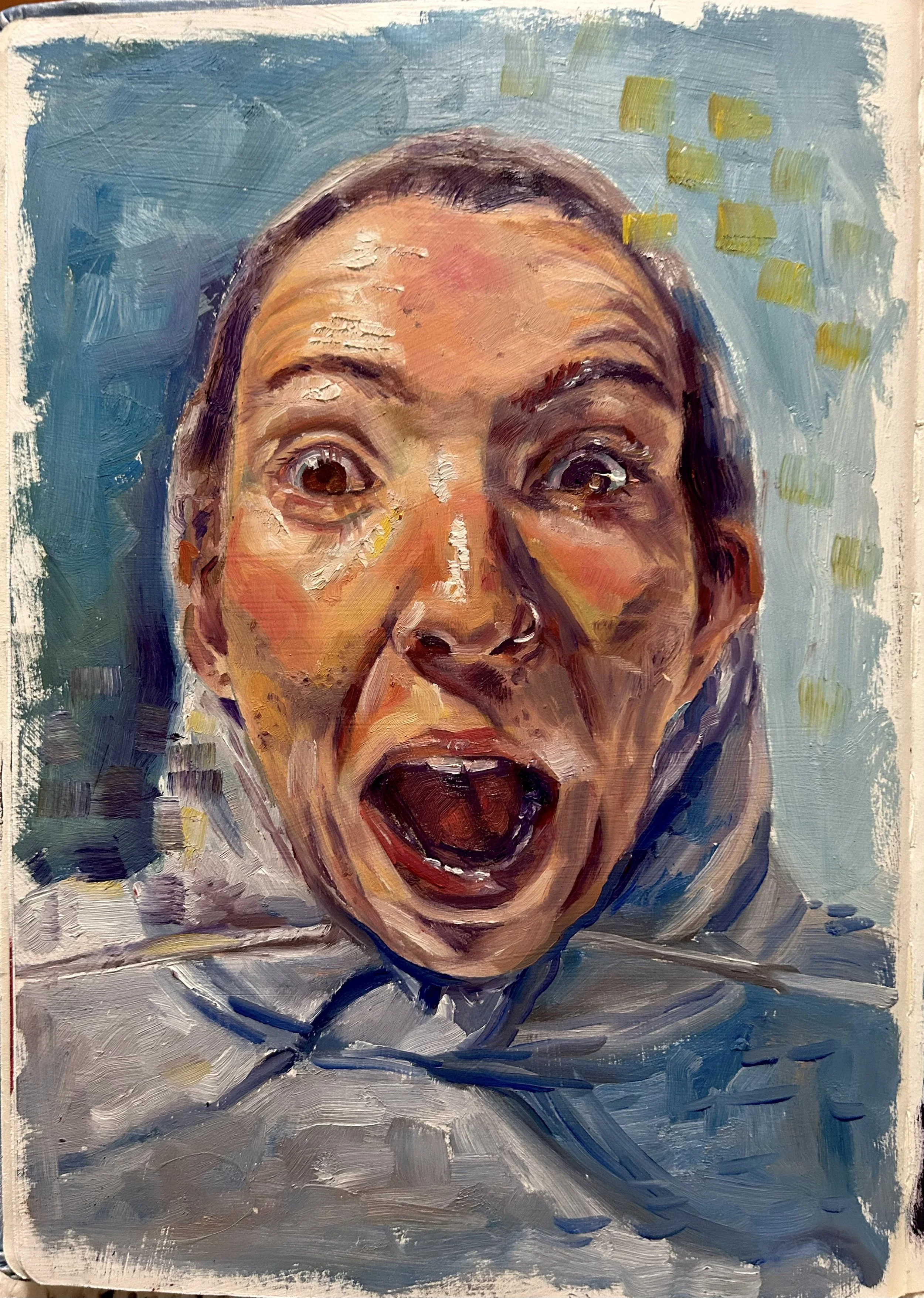 "Mia (In Hoodie)"
Oil on Paper, 12"x9", 2024