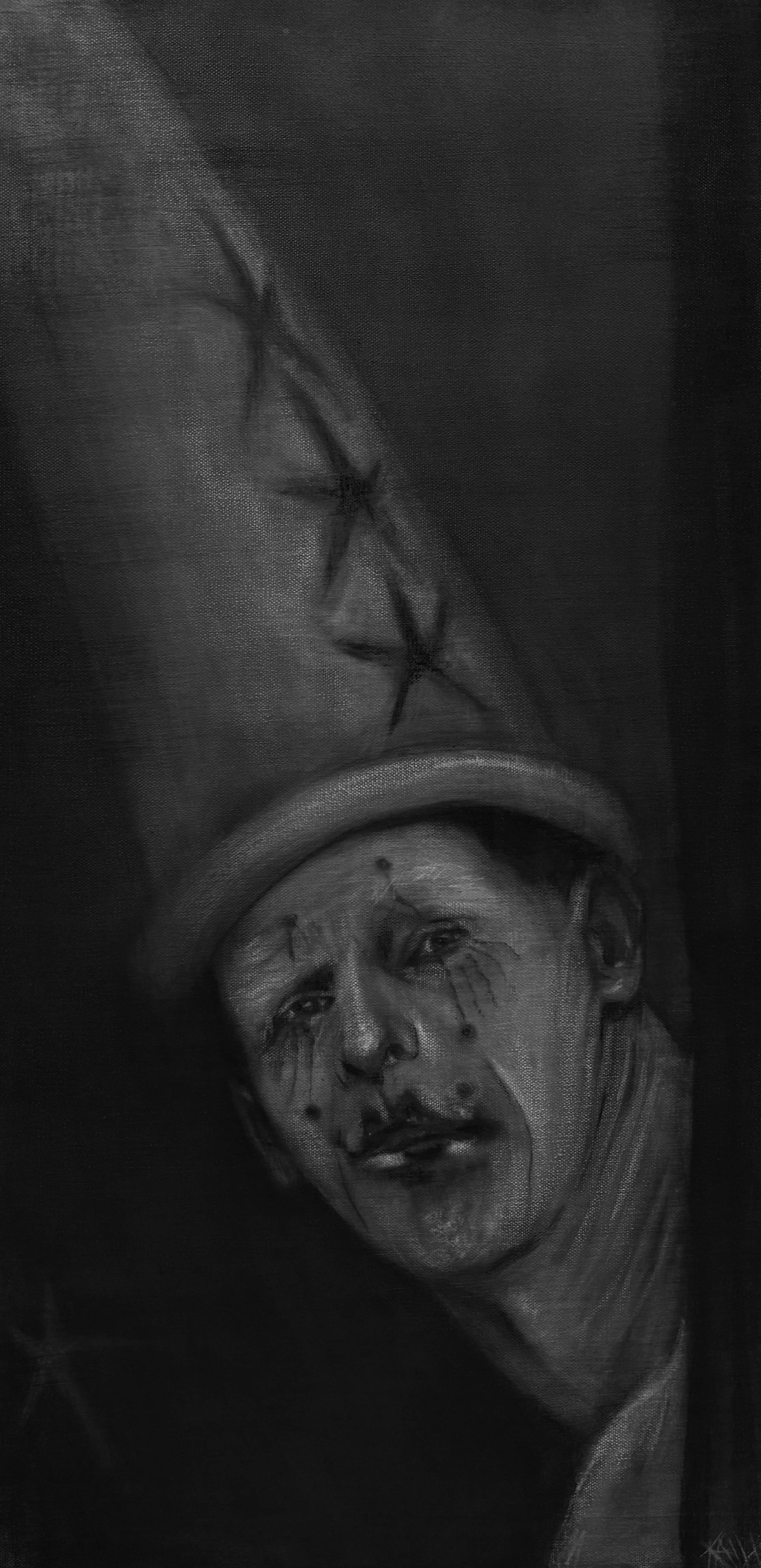 "Curtain Call"
Charcoal on Canvas, 30"x15", 2026