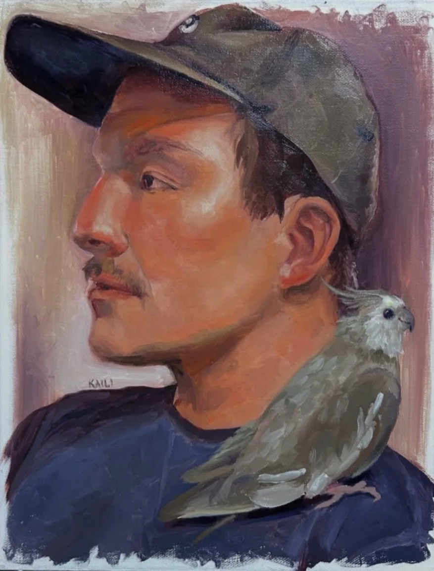 "David with Lou"
14"x11", Oil on Canvas, 2025