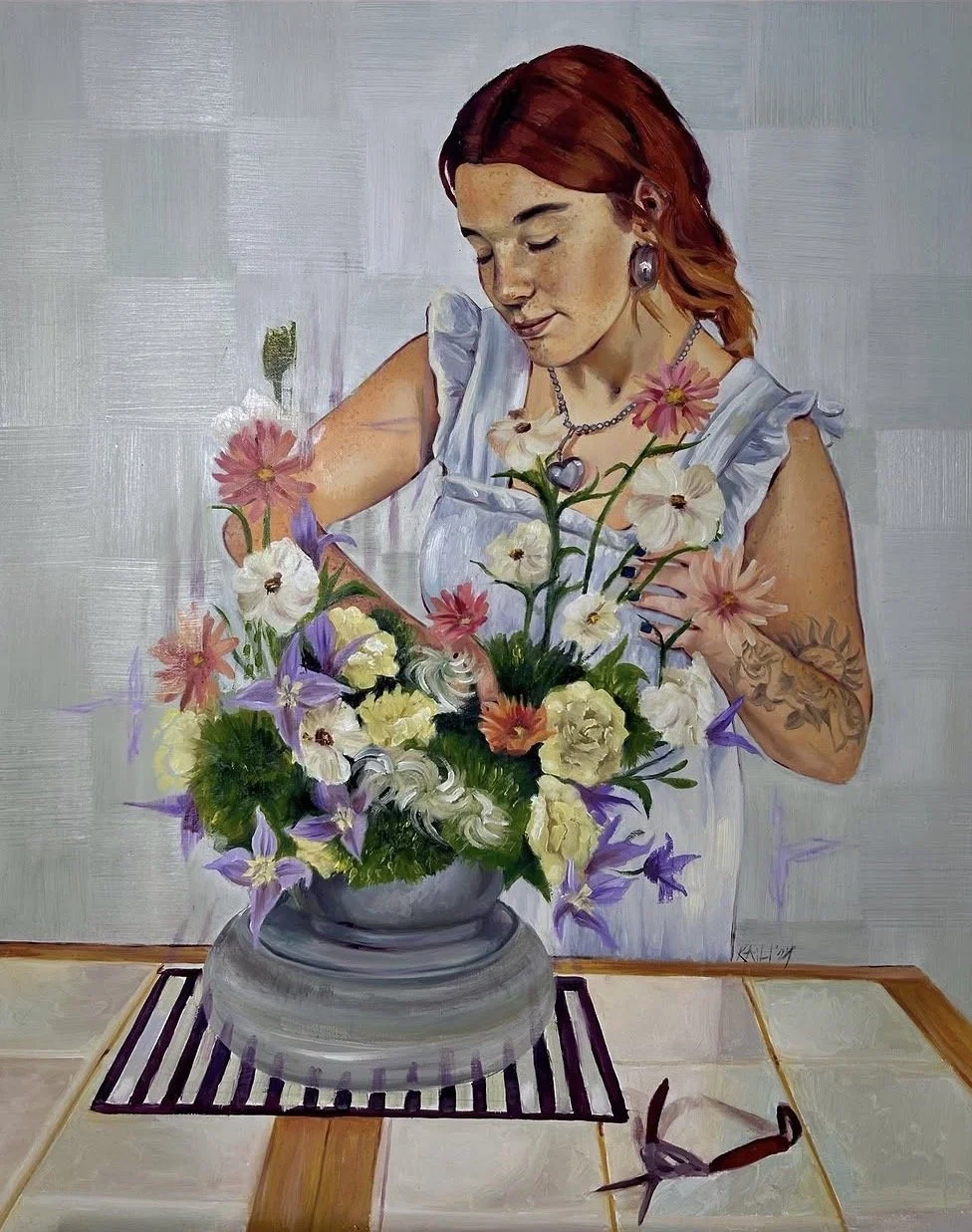 "Annie Among Flowers"
30"x24", Oil on Canvas, 2024