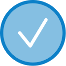 A blue circle with a white checkmark inside.