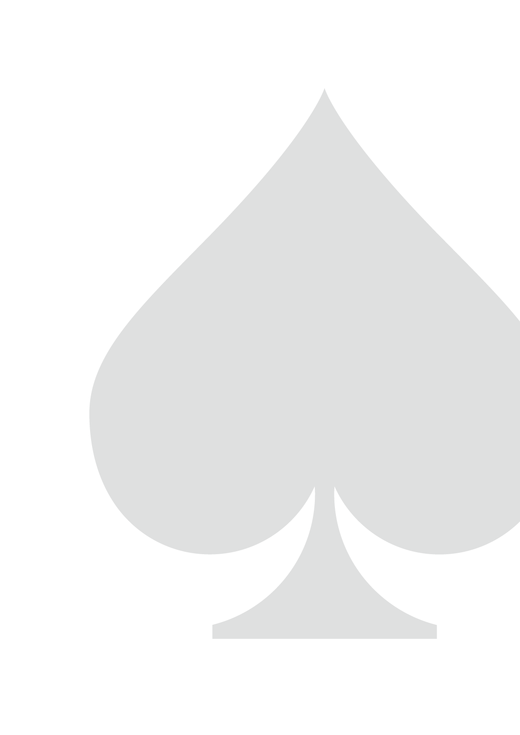 Black background with a large silver spade symbol in the center.