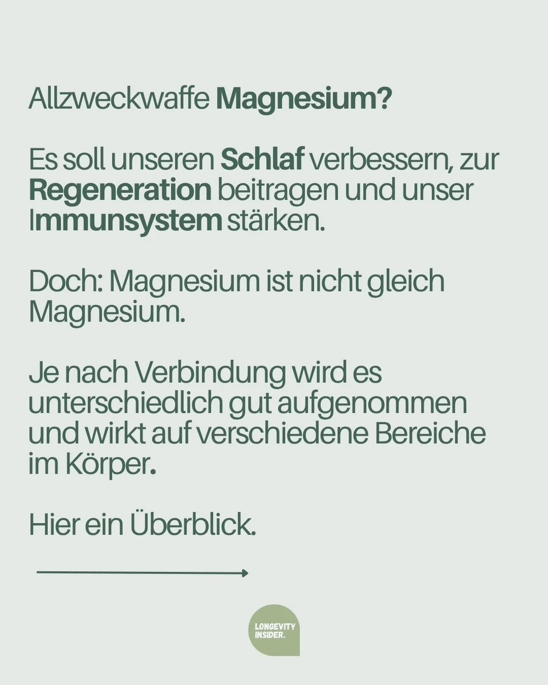 #Magnesium #Longevity #biohacking 

Quellen: Journal of Research in Medical Sciences https://www.ncbi.nlm.nih.gov/pmc/articles/PMC5015027/</a>
Boyle et al. (2017): Magnesium and the brain: calming effects &amp; neurotransmission. Nutrients http