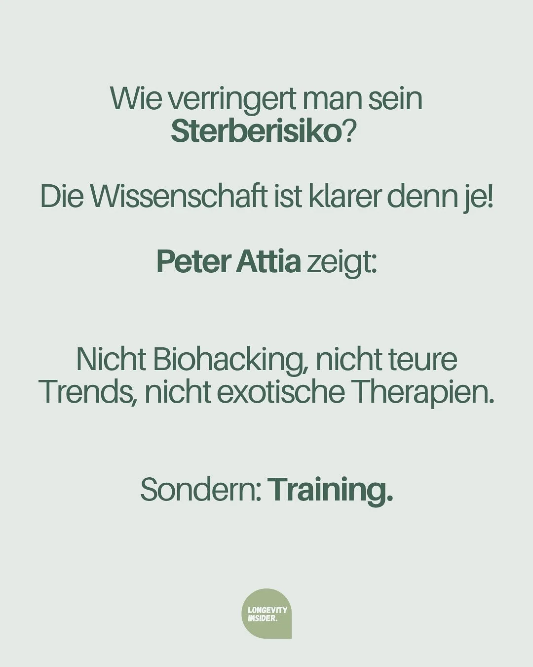 Link: https://peterattiamd.com/what-really-matters-for-reducing-your-risk-of-death/

#longevity #longevityinsider #zone2training #krafttraining #l&auml;ngergesundleben