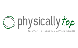 Logo mit dem Text 'physically top' und Untertitel 'Therapie | Osteopathie u. Physiotherapie'.