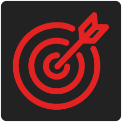 Ein rotes Ziel mit Pfeil in schwarzem Hintergrund.