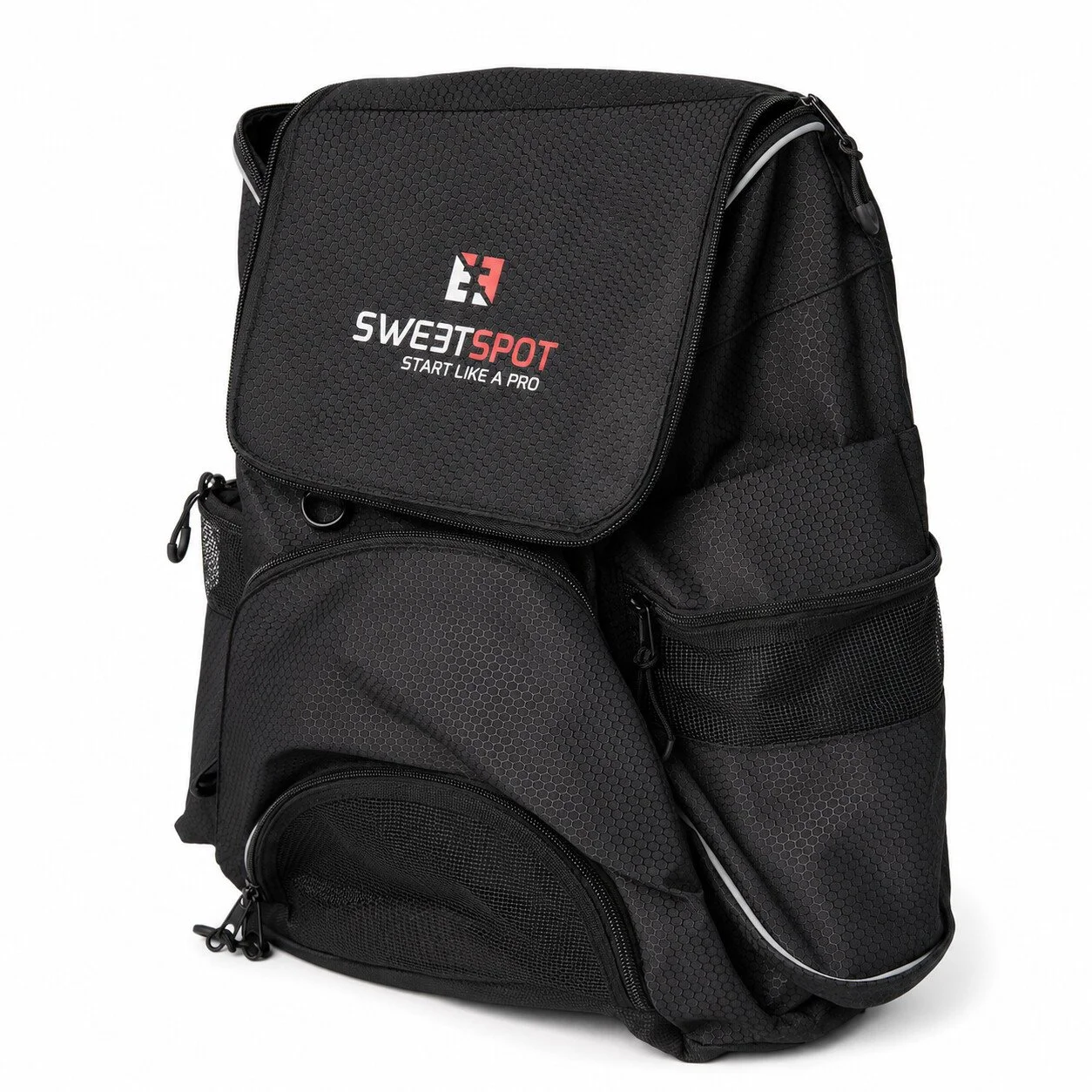 Sweetspot Schwimmrucksack Trotman mit 38 L Volumen, mehreren Fächern, Netzpockets und gepolsterter Rückseite.