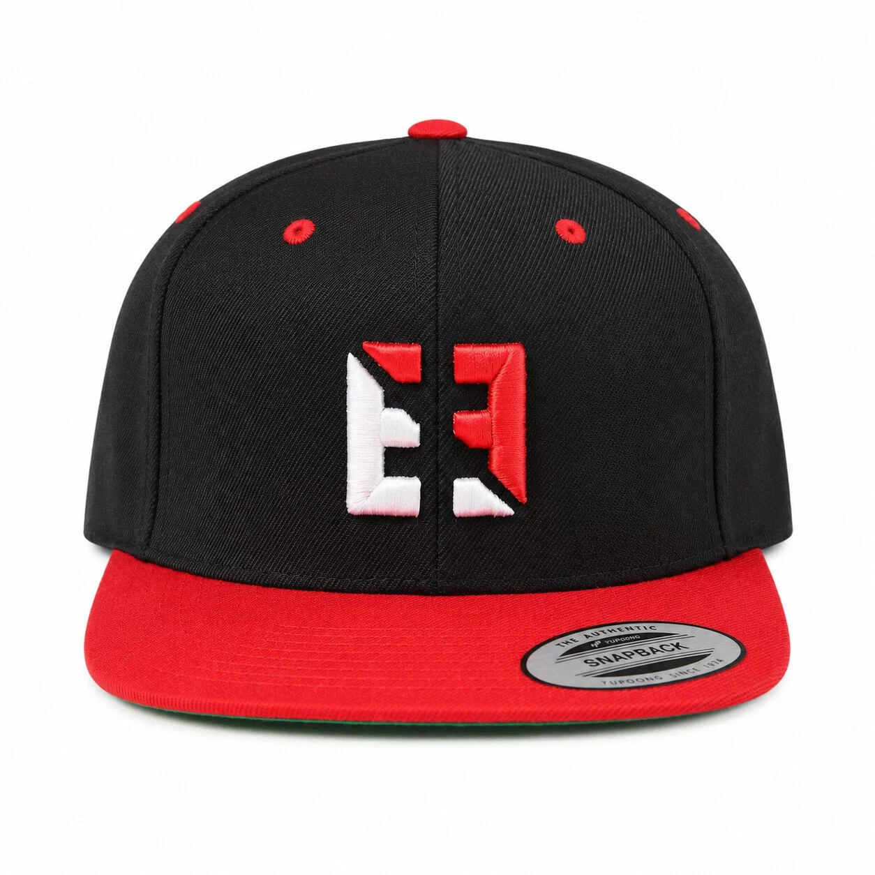 Schwarz-rote Sweetspot Snapback Cap mit Frontlogo und #startlikeapro Stickerei. Unisex, Einheitsgröße.