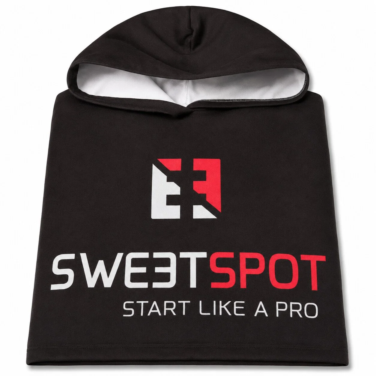 Schwarzer Sweetspot Changing Poncho mit Kapuze und Frontprint. Unisex, Einheitsgröße – für Training und Wettkampf.