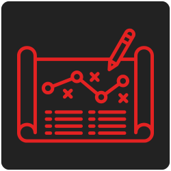 Ein rotes Diagramm oder eine Karte mit Linien und Markierungen auf einem schwarzen Hintergrund, die auf Datenanalyse oder Planung hindeuten.