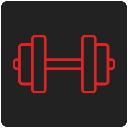 Schwarzer Hintergrund mit rotem Icon eines Hantelweights.