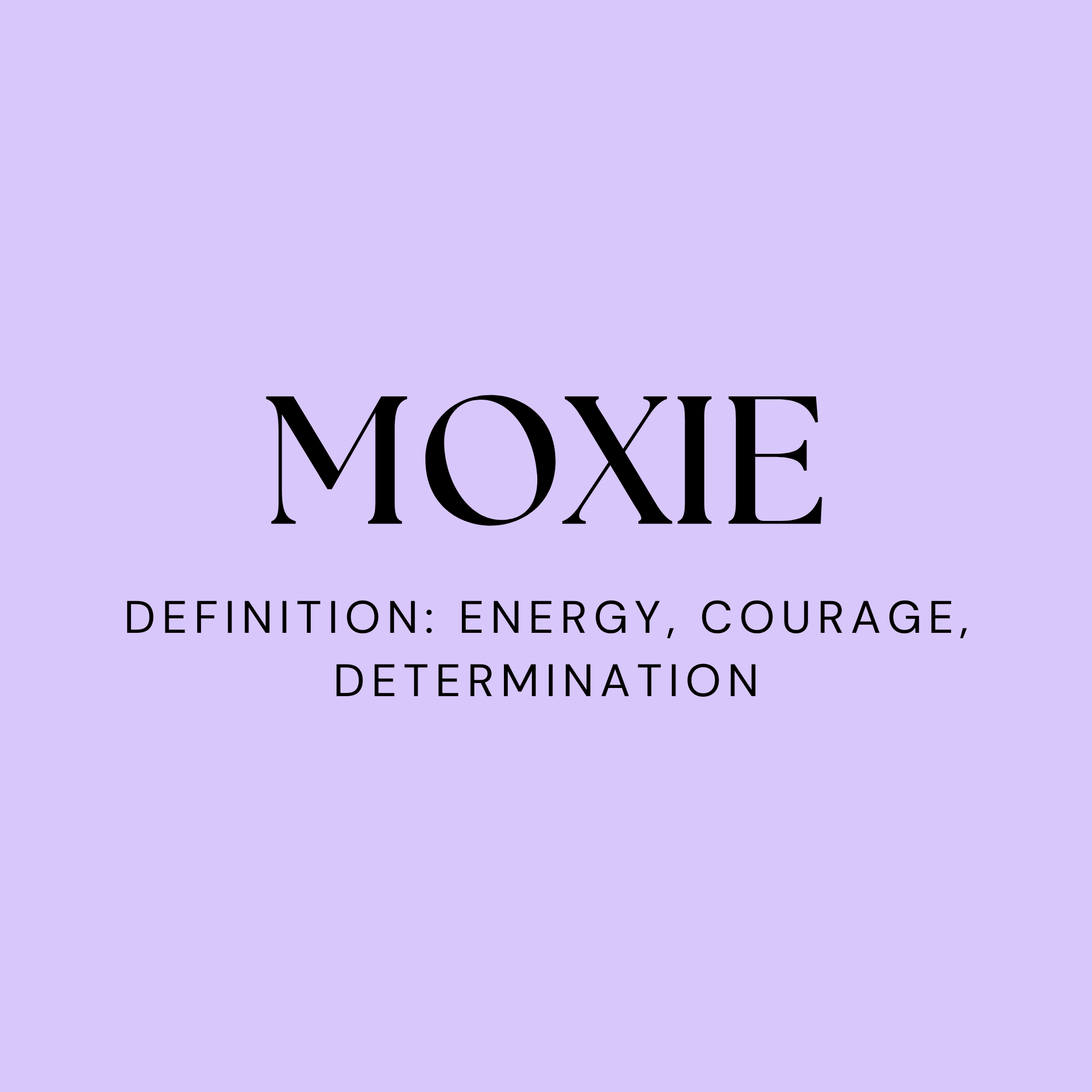 The image features the word "MOVIE" in large black letters and the definition: "energy, courage, determination" on a purple background.